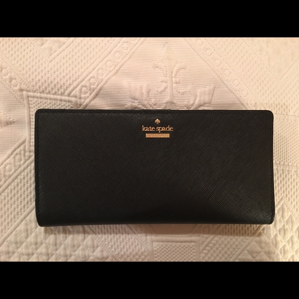 Kate Spade Black Textured Leather Bifold Wallet